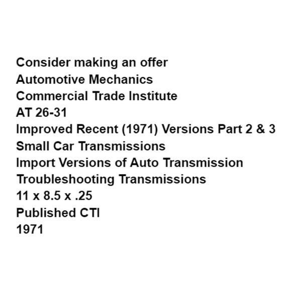 Vtg Automotive Mechanics Commercial Trade Institute AT 16 to 20 Two Speed - Picture 2 of 7